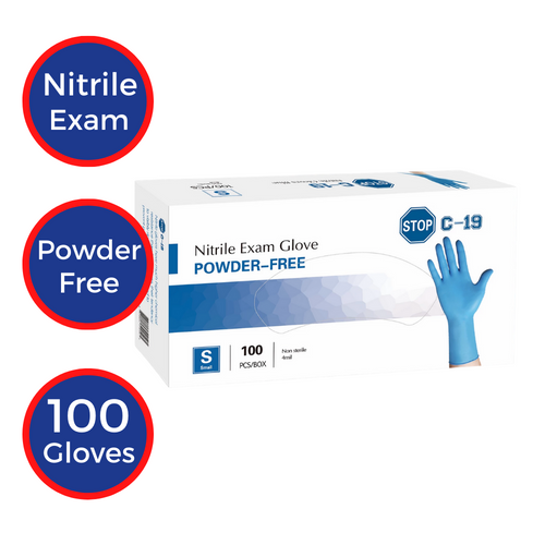 STOP C-19 POWDER FREE BLUE NITRILE EXAM GLOVES 100CT-50 PAIRS Florida Mask Supply Wholesale Cheap Deals