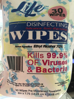 LIFE DISINFECTING ANTI-BACTERIAL WIPES 30 Count - Florida Mask Supply