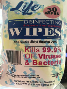 LIFE DISINFECTING ANTI-BACTERIAL WIPES 30 Count - Florida Mask Supply